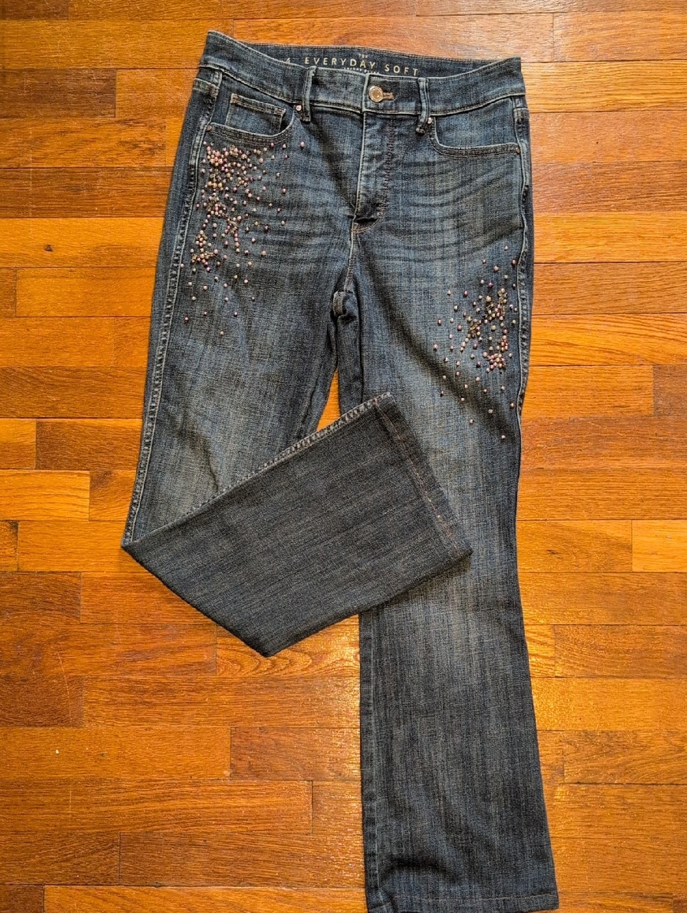 WHBM Women's Dark Wash Jeans with Beaded Detail